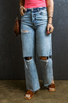 Explore More Collection - Distressed Raw Hem Straight Jeans