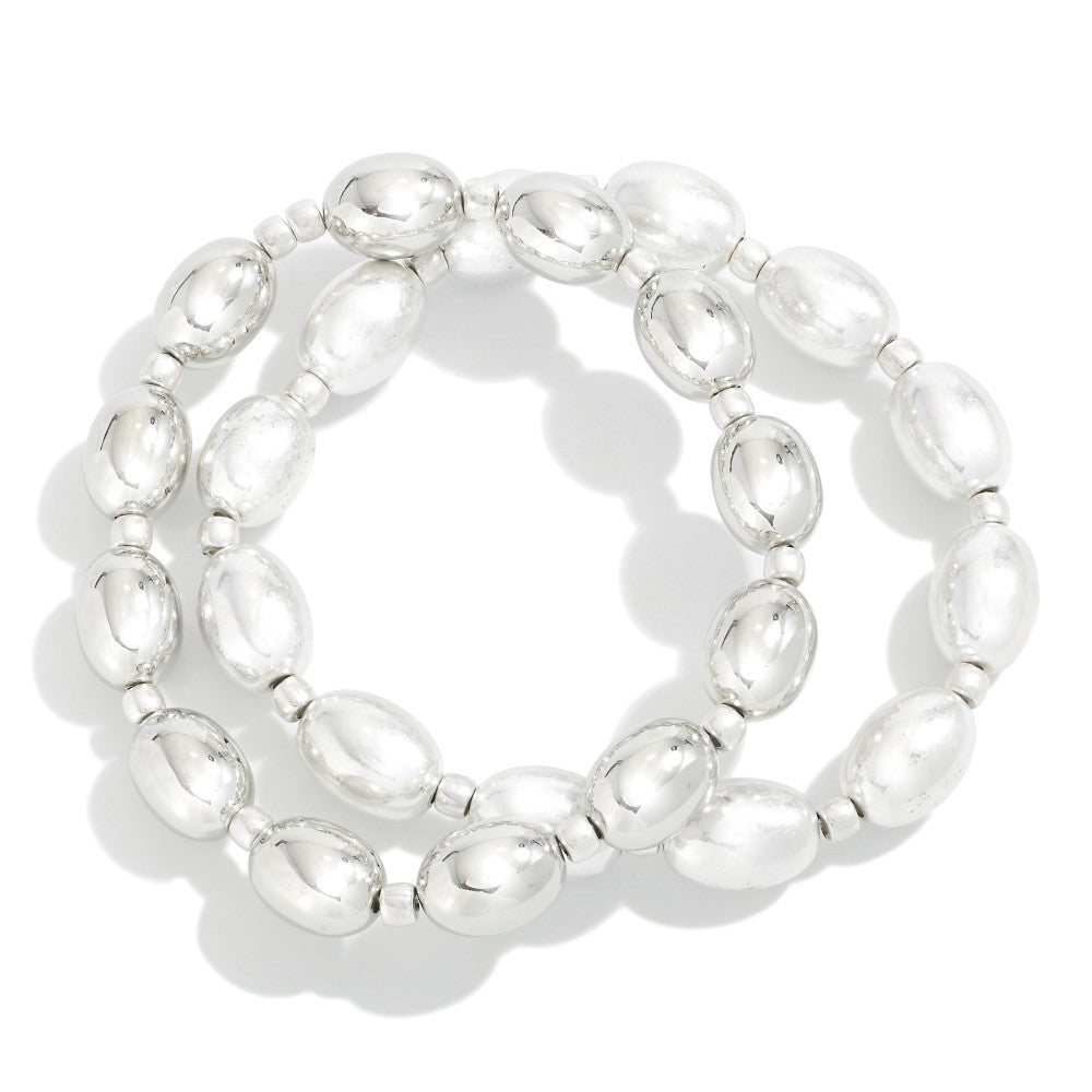 Kellie - A Set of 2 Metal Tone Beaded Stretch Bracelets