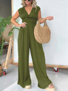 Explore More Collection - Smocked Cap Sleeve Wide Leg Jumpsuit