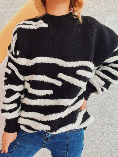 Explore More Collection - Contrast Round Neck Long Sleeve Sweater