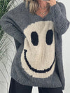 Explore More Collection - Smiling Face V-Neck Long Sleeve Sweater