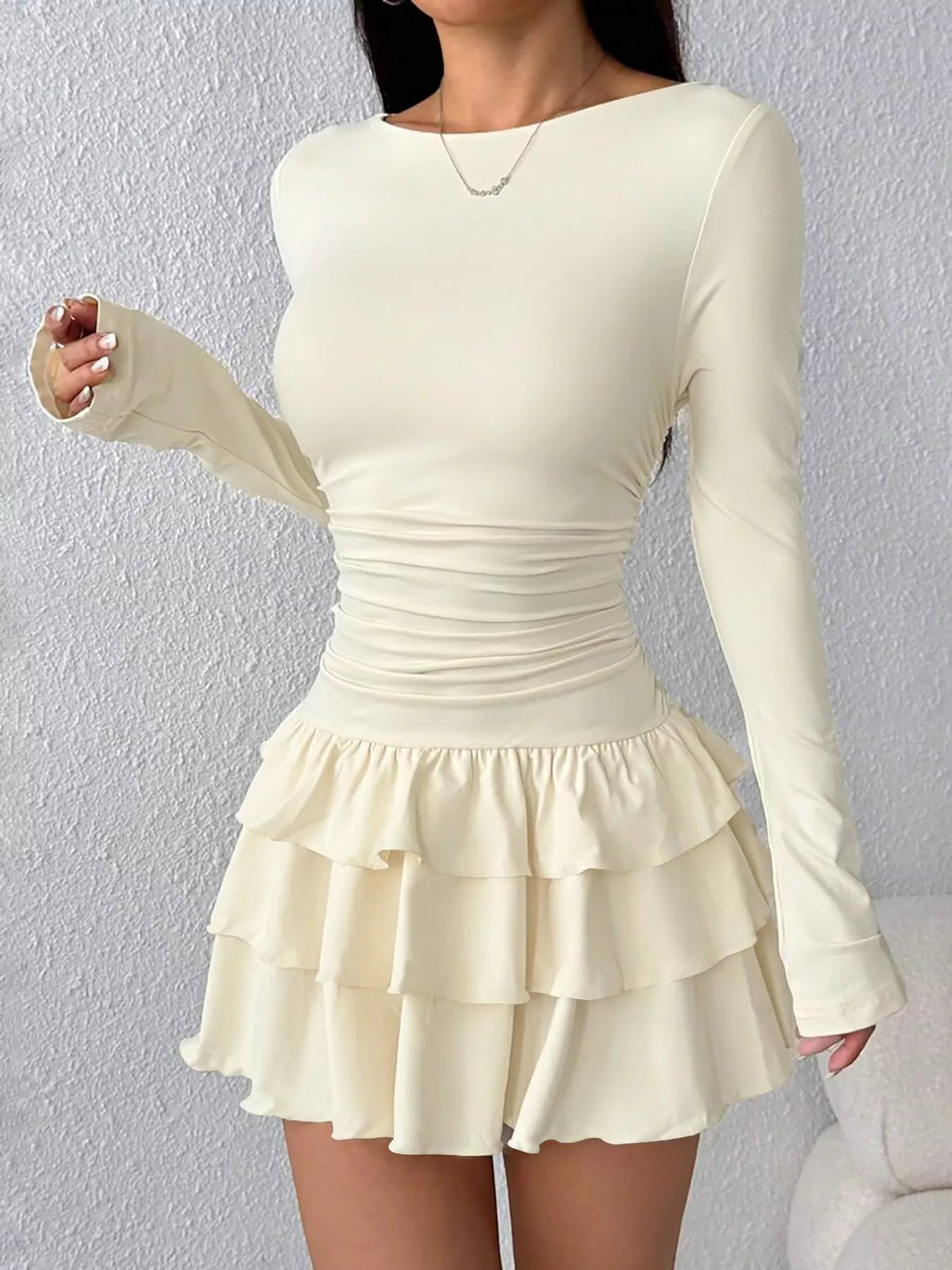 Layered Ruffle Long Sleeve Mini Dress