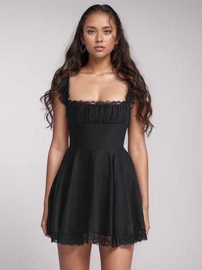 Explore More Collection - Lace Detail Square Neck Cap Sleeve Mini Dress