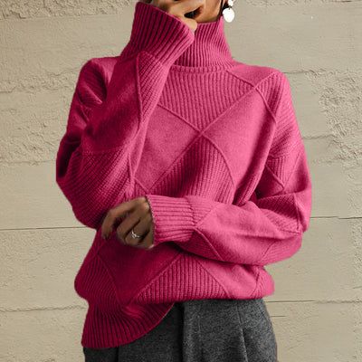 Explore More Collection - Geometric Turtleneck Long Sleeve Sweater