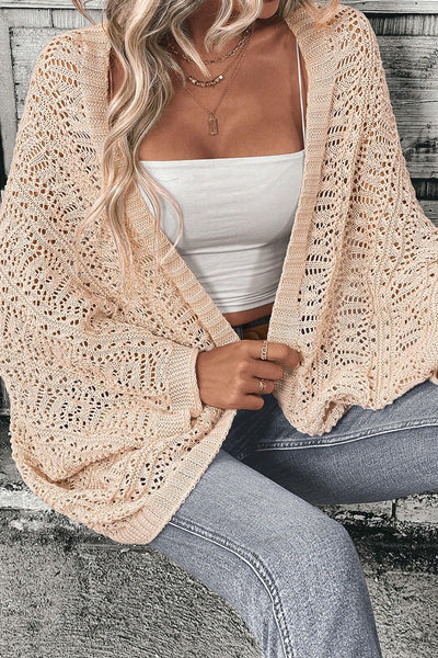 Explore More Collection - Openwork Open Front Long Sleeve Cardigan