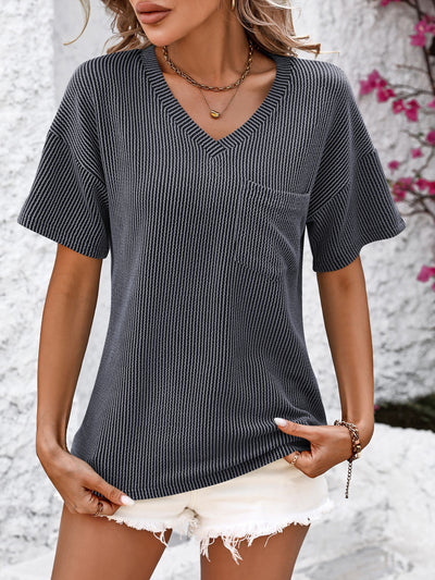 Explore More Collection - V-Neck Dropped Shoulder T-Shirt