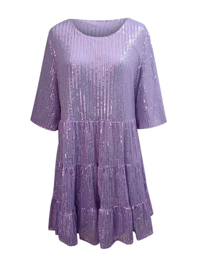 Explore More Collection - Full Size Sequin Round Neck Half Sleeve Mini Dress