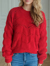 Explore More Collection - Openwork Round Neck Dropped Shoulder Sweater