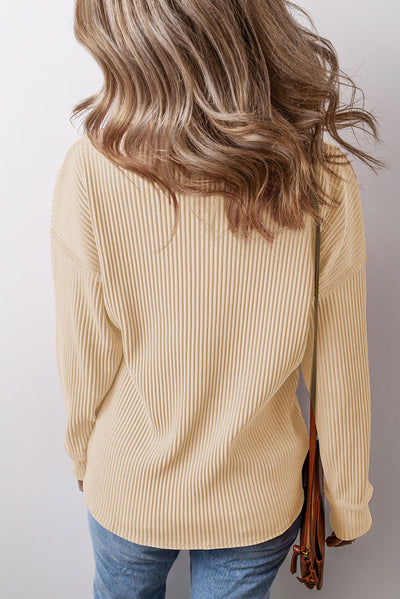 Explore More Collection - Pocketed Round Neck Long Sleeve Top