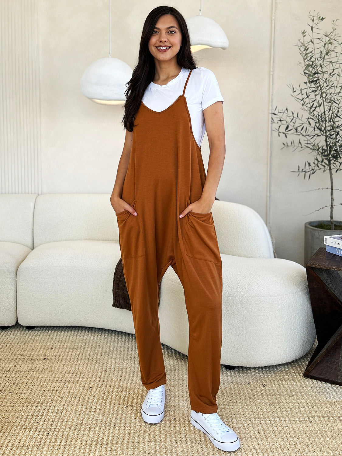 Explore More Collection - Double Take Full Size Sleeveless V-Neck Pocketed Jumpsuit