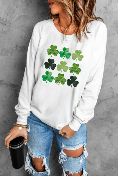 Explore More Collection - Lucky Clover Round Neck Dropped Shoulder Sweatshirt