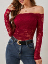 Explore More Collection - Off-Shoulder Long Sleeve Lace Top