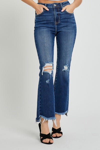 Explore More Collection - RISEN High Rise Distressed Crop Flare Jeans