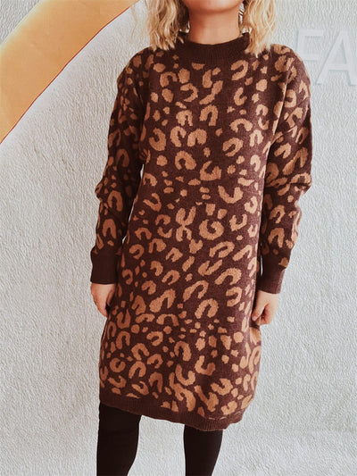 Explore More Collection - Leopard Round Neck Long Sleeve Sweater