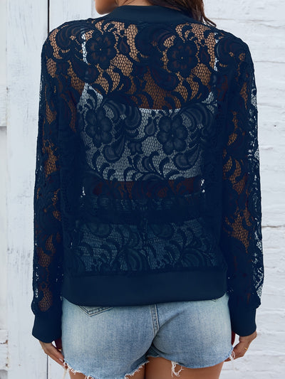 Explore More Collection - Sheer Lace Zip Up Long Sleeve Jacket