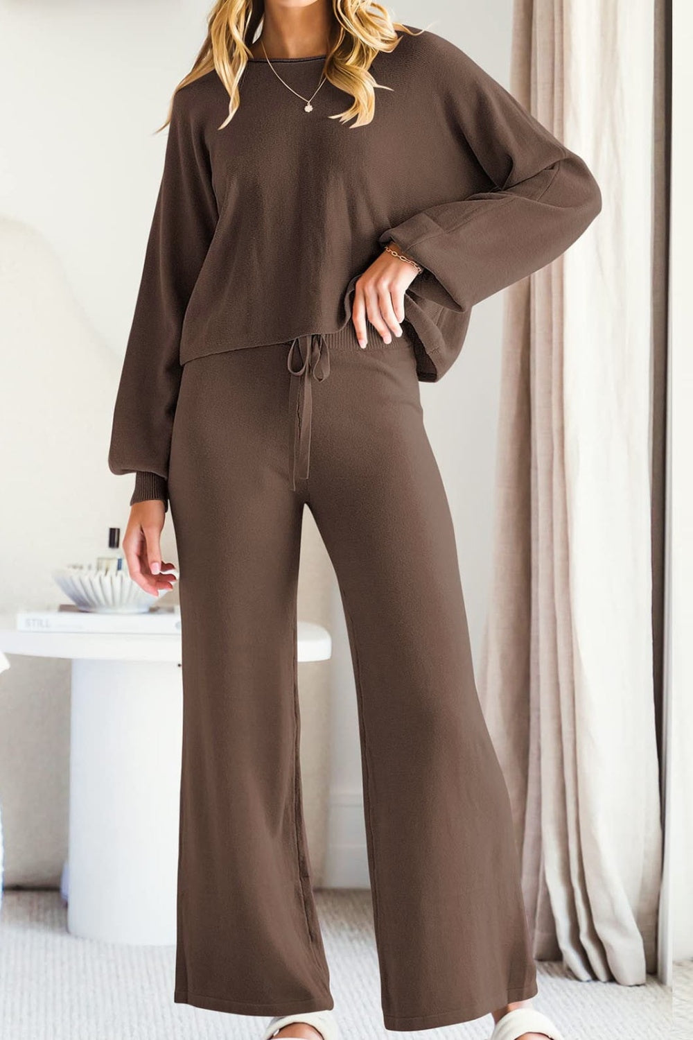 Explore More Collection - Round Neck Long Sleeve Top and Pants Set