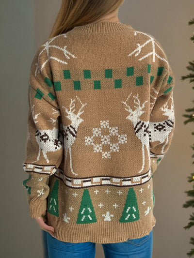 Explore More Collection - Christmas Element Round Neck Long Sleeve Sweater