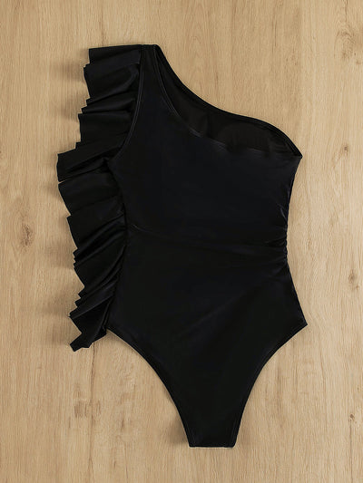 Explore More Collection - Ruffled Single Shoulder One-Piece Swimwear