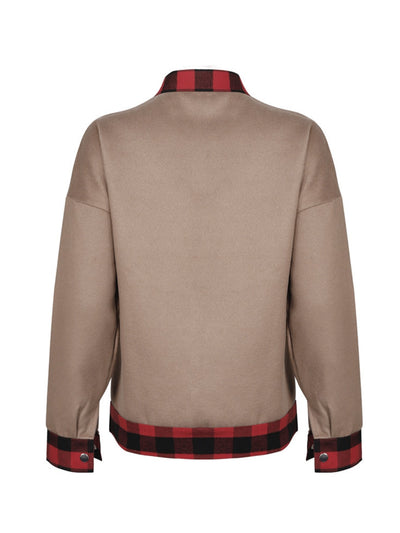 Explore More Collection - Plaid Trim Long Sleeve Jacket