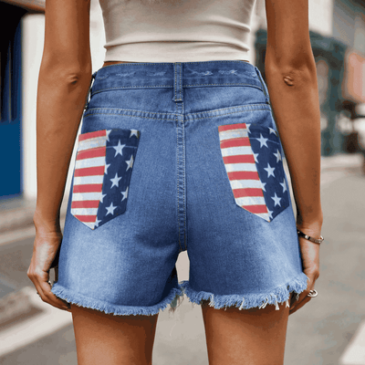 Explore More Collection - US Flag Distressed Denim Shorts