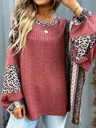 Explore More Collection - Leopard Round Neck Long Sleeve Sweatshirt