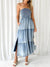 Explore More Collection - Slit Smocked Tube Tiered Denim Dress