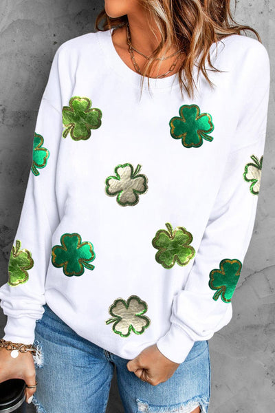 Explore More Collection - Lucky Clover Round Neck Long Sleeve Sweatshirt