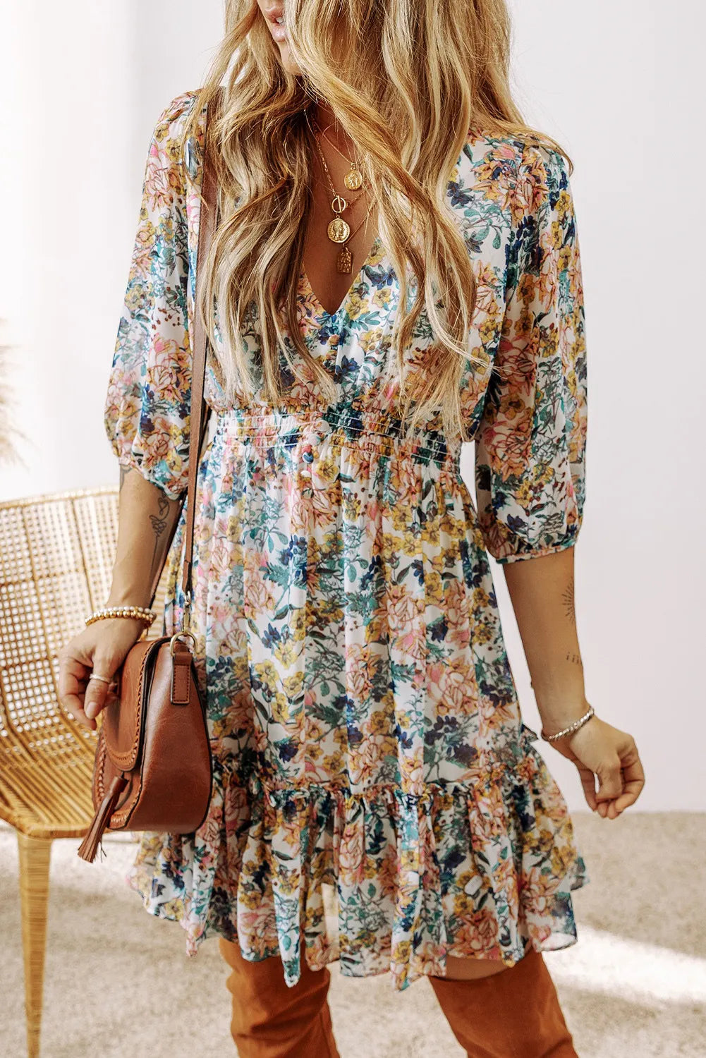 Explore More Collection - Printed V-Neck Half Sleeve Dress