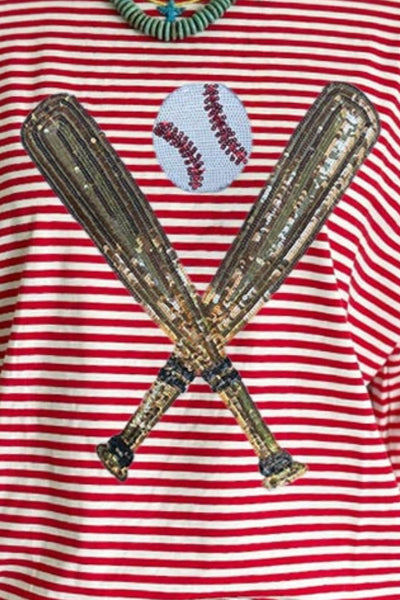 Explore More Collection - Full Size Baseball & Stripes Round Neck Half Sleeve T-Shirt