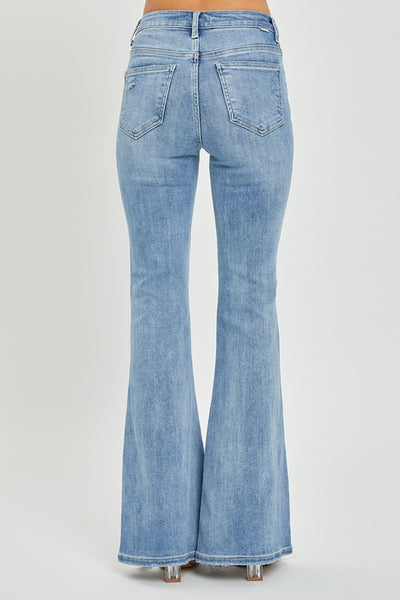 Explore More Collection - Risen Full Size High Rise Frayed Hem Flare Jeans