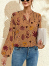 Explore More Collection - Printed Notched Long Sleeve Blouse