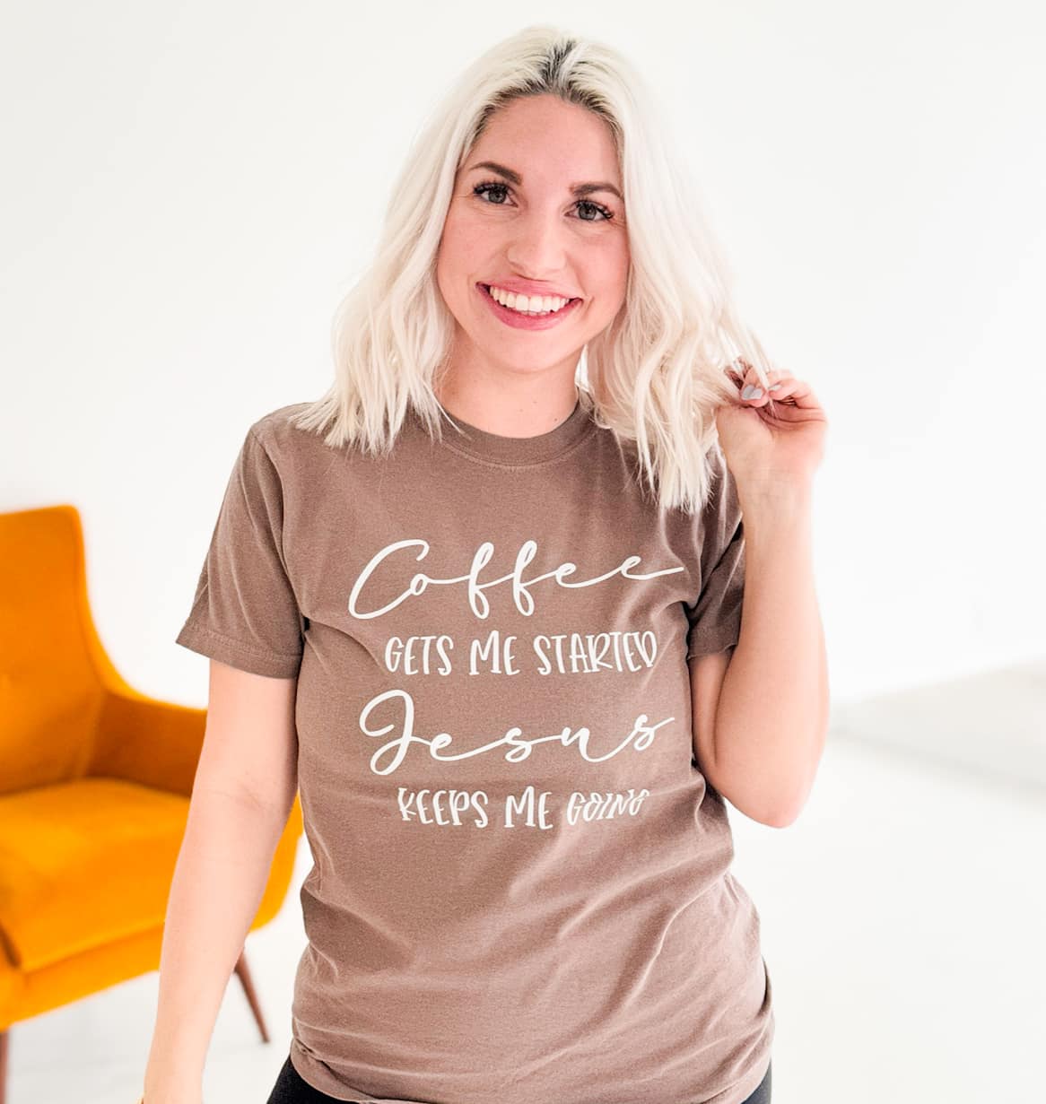 Explore More Collection - Coffee Gets Me Started, Jesus Keeps Me Going Graphic Tee