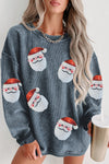 Explore More Collection - Sequin Santa Patch Ribbed Sweatshirt