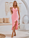 Explore More Collection - Ruffled V-Neck Wide Strap Midi Dress