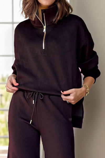 Explore More Collection - Half Zip Turtleneck Long Sleeve Top and Pants Set