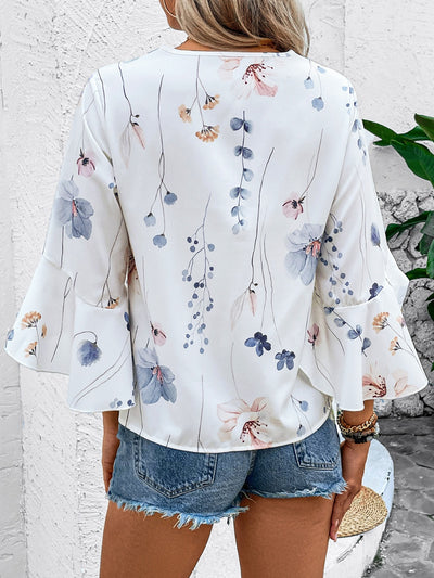 Explore More Collection - Ruffled Printed V-Neck Half Sleeve Blouse