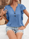 Explore More Collection - Full Size Ruffled Notched Cap Sleeve T-Shirt