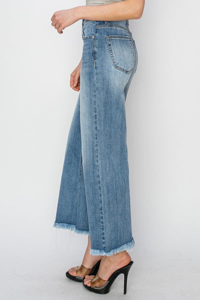 Explore More Collection - RISEN Raw Hem Cropped Wide Leg Jeans