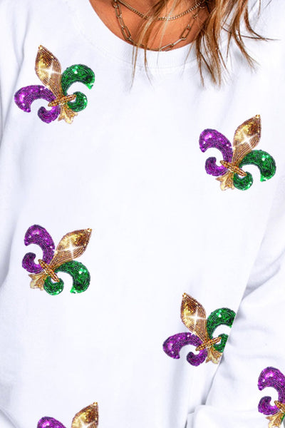 Explore More Collection - Mardi Gras Sequin Round Neck Dropped Shoulder Sweatshirt