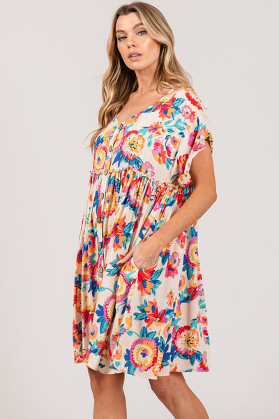 Explore More Collection - SAGE + FIG Full Size Floral Button-Down Short Sleeve Dress