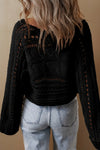 Explore More Collection - Cable-Knit Openwork Long Sleeve Sweater