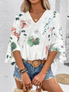 Explore More Collection - Ruffled Printed V-Neck Half Sleeve Blouse