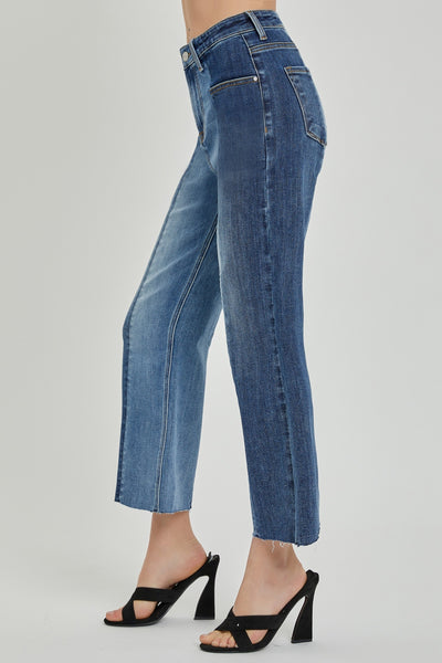 Explore More Collection - RISEN Full Size Mid-Rise Waist Two-Tones Jeans with Pockets