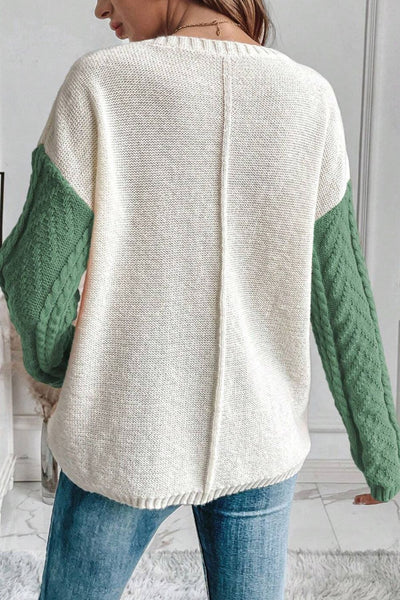 Explore More Collection - Color Block Round Neck Long Sleeve Sweater