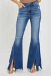 Explore More Collection - RISEN Full Size High Rise Front Slit Frayed Hem Flare Jeans