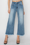 Explore More Collection - RISEN Raw Hem Cropped Wide Leg Jeans