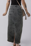 Explore More Collection - Raw Hem Midi Denim Skirt with Pockets