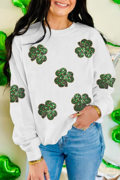 Explore More Collection - Sequin Lucky Clover Long Sleeve Sweatshirt