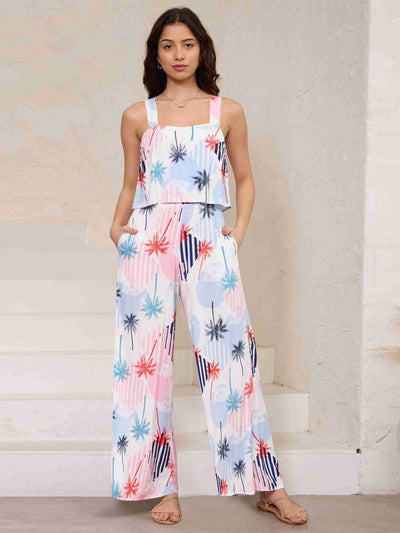 Explore More Collection - Printed Wide Strap Top and Pants Set