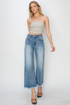 Explore More Collection - RISEN Raw Hem Cropped Wide Leg Jeans